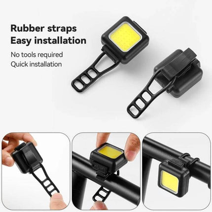 COB Lamp Beads Mini Mountain Bike Light Waterproof – compact waterproof COB LED with rubber strap mount for handlebars, bags, clothing, easy tool-free install