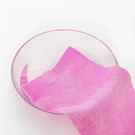 Coconut Shell Rags For Kitchen Cleaning, Dish Cloths, 30x25cm - pink fine-fiber cloth partially submerged in a glass bowl of water