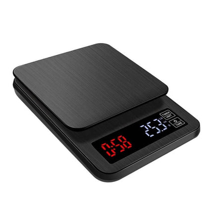 Coffee Scale With Timing For Everyday Kitchen Use - black digital coffee scale with LED display, timer and tare function