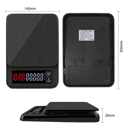 Coffee Scale With Timing For Everyday Kitchen Use - compact LED display, grams/lbs/oz units, built-in timer and USB power for pour-over and AeroPress