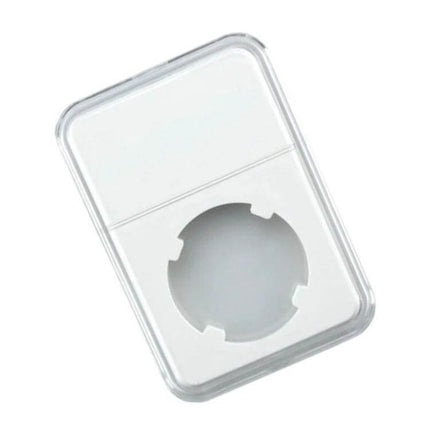Commemorative Coin Identification Box, 25 To 40mm, For Easy Sorting - clear plastic holder with rounded edge and central 25–40mm coin aperture