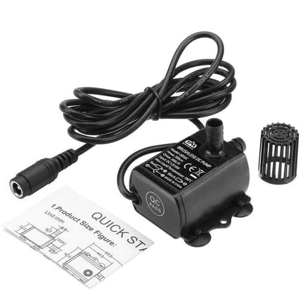 Compact Brushless Fountain Pump For Small Indoor Water Features – compact PC-housed brushless pump with suction cups, cord, and inlet strainer for desktop fountains