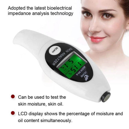 Compact Mini Portable LCD Skin Moisture and Oil Tester for Daily Skincare handheld device with LCD showing moisture and oil readings