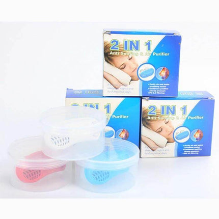 Compact Nasal Snoring Aid For Better Sleep With ABS Silicone shown with 2-in-1 packaging and silicone inserts in storage cases