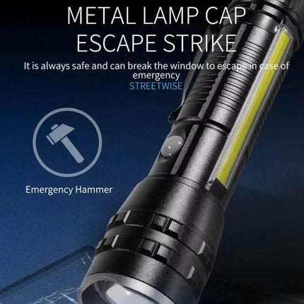 Compact Pen Clip Flashlight For Everyday Outdoor Use - aluminum penlight with clip, COB side light, emergency hammer metal lamp cap