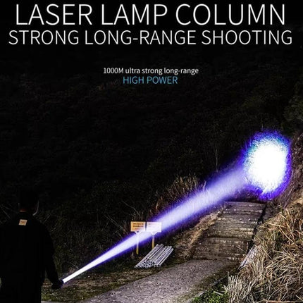 Compact Pen Clip Flashlight For Everyday Outdoor Use handheld beam showing long-range laser and COB side light illuminating a trail at night