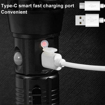 Compact Pen Clip Flashlight For Everyday Outdoor Use - close-up of Type-C smart fast charging port with USB cable connected