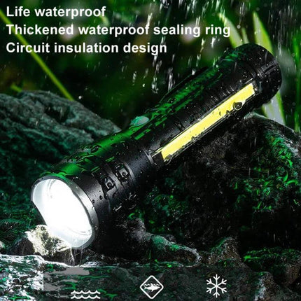 Compact Pen Clip Flashlight For Everyday Outdoor Use - waterproof aluminum pen light with COB side light, clip, telescopic head and bionic eagle eye lens