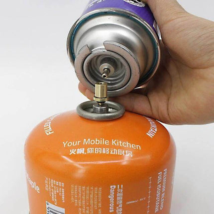 Copper Gas Tank Valve for Outdoor Burner, Camping Refill Accessory - copper refill valve connecting disposable fuel can to portable camping stove