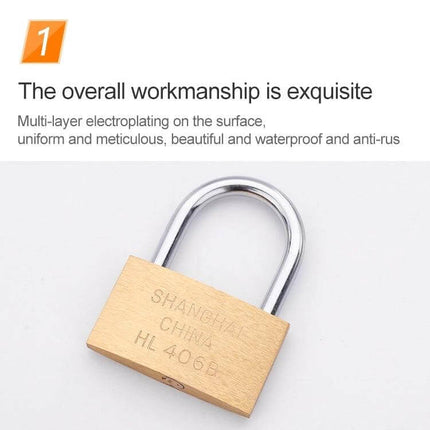 Copper Padlock Small Lock Long Beam 30mm For Backpack And Suitcase - copper body with 30mm shackle, durable backpack and suitcase lock