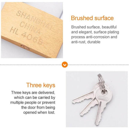 Copper Padlock Small Lock Long Beam 30mm For Backpack And Suitcase brushed copper body with three keys and 30mm shackle