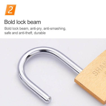 Copper Padlock Small Lock Long Beam 30mm For Backpack And Suitcase showing bold long shackle and copper body, anti-pry durable luggage lock