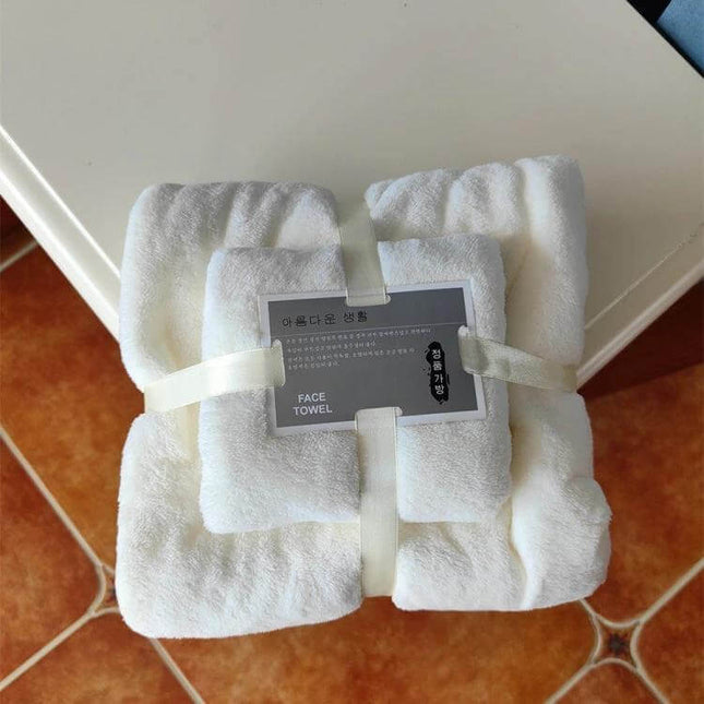 Coral Fleece Bath Towel Set Large 70x140 cm Assorted Colors - white coral fleece bath towel and hand towel set neatly folded and ribboned