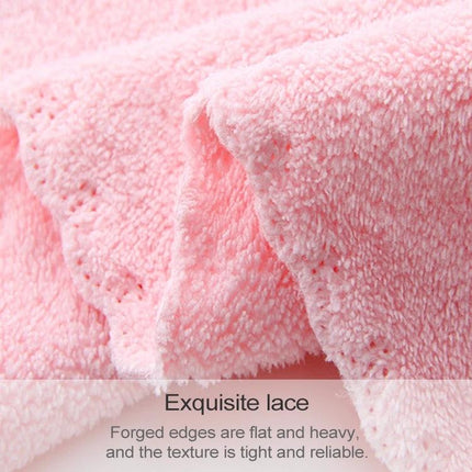 Coral Fleece Bath Towel, Wavy Edge, Quick Dry 70x140 cm soft pink coral fleece towel with wavy edge and lace detail