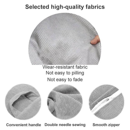 Corduroy Bean Bag Chair Cover in Three Sizes Available — soft wear-resistant corduroy fabric close-up showing handle, double-needle sewing, and smooth zipper