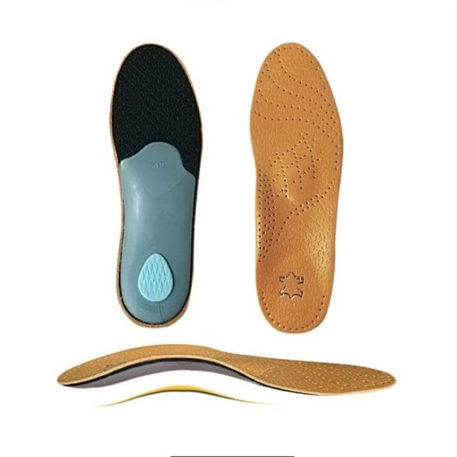 Corrected Flat Foot Arch Pad Insole, Sizes 35–46 Daily Wear - tan and black pair shown with heel cup and arch support for casual, dress, athletic shoes