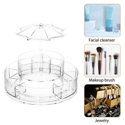Cosmetic Storage Box With 360° Rotating Base For Easy Access clear acrylic rotating organizer for makeup brushes, lipsticks, skincare and jewelry