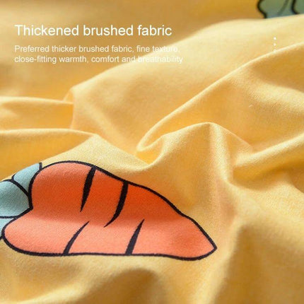 Cotton Duvet Cover Set, 180x220 cm Bedding For Everyday Comfort - yellow thickened brushed cotton blend with quilting and printed carrot motif
