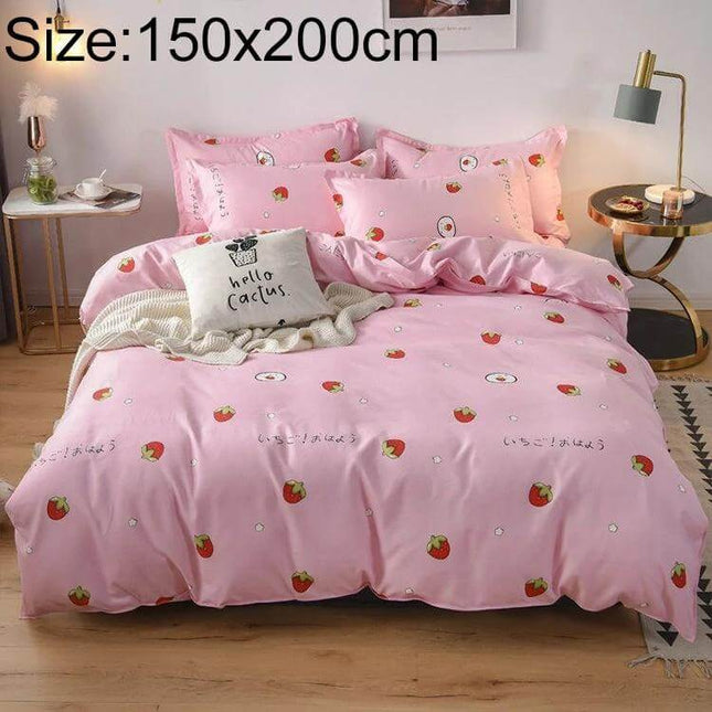 Cotton Duvet Cover Set, 180x220 cm Bedding For Everyday Comfort pink strawberry print quilted cotton blend duvet cover with sheet and two pillowcases