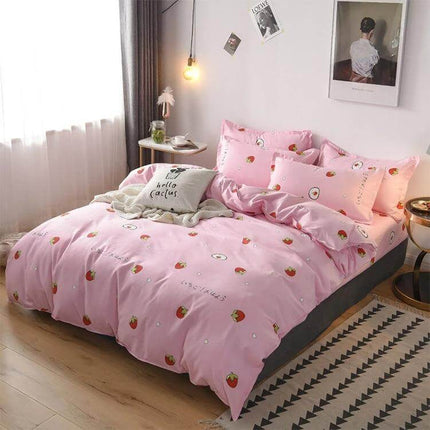 Cotton Duvet Cover Set, 180x220 cm Bedding For Everyday Comfort pink strawberry quilted cotton blend duvet set on modern bedroom