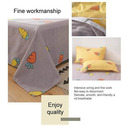 Cotton Duvet Cover Set, 180x220 cm Bedding For Everyday Comfort - Quilted Cotton Blend Duvet Cover, Sheet And 2 Pillowcases With Carrot Print