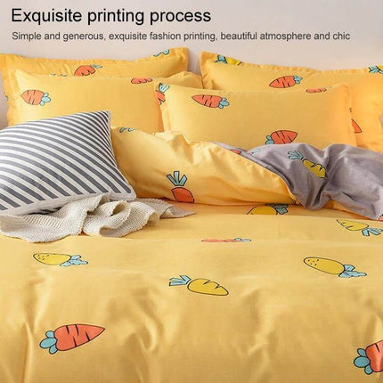 Cotton Duvet Cover Set, 180x220 cm Bedding For Everyday Comfort - Yellow Carrot Print Quilted Cotton Blend Set