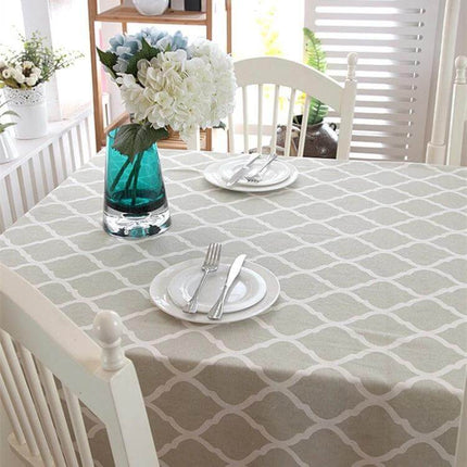 Cotton Geometric Rhombus Gray Lace Tablecloth For Everyday Dining on small dining table with place settings and floral vase