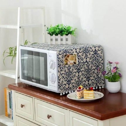 Cotton Linen Microwave Oven Dust Cover 30x90cm For Kitchen Use on patterned cover protecting white microwave on wooden counter