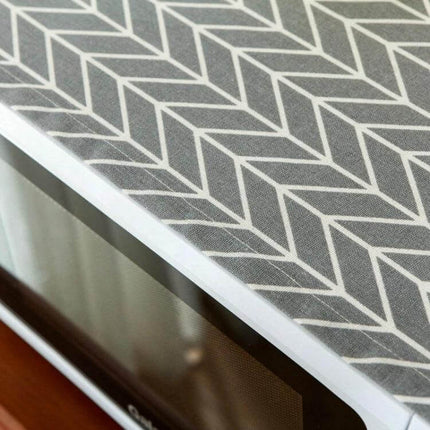 Cotton Linen Microwave Oven Dust Cover 30x90cm For Kitchen Use - grey geometric cotton-linen cover protecting microwave and countertop
