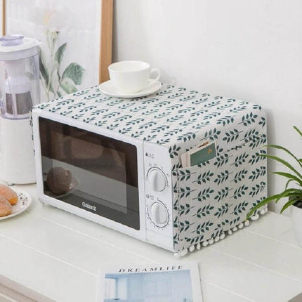 Cotton Linen Microwave Oven Dust Cover 30x90cm For Kitchen Use - cotton-linen printed cover protecting microwave with side pocket, neat kitchen counter