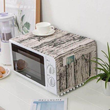 Cotton Linen Microwave Oven Dust Cover 30x90cm For Kitchen Use - cotton-linen printed cover with side pocket protecting microwave from dust and scratches