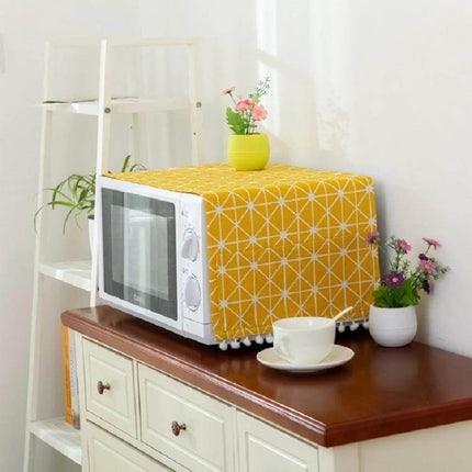 Cotton Linen Microwave Oven Dust Cover 30x90cm For Kitchen Use - yellow patterned cotton-linen fabric protects microwave from dust and scratches