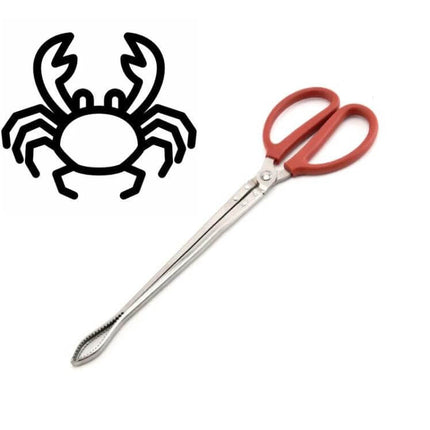 Crab Tongs Stainless Steel 53cm Curved Clip For Seafood Handling - stainless steel tongs with red PP handles and serrated curved jaws for gripping crab