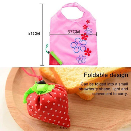 Creative Strawberry Reusable Folding Grocery Bag for Everyday Shopping - Pink nylon foldable bag that packs into small strawberry pouch