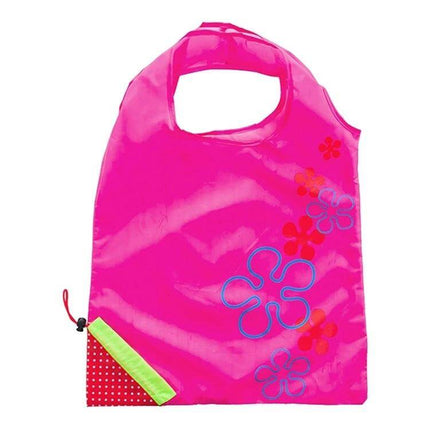 Creative Strawberry Reusable Folding Grocery Bag for Everyday Shopping — pink nylon foldable bag with strawberry-shaped compact pouch and floral print