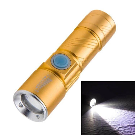 Cree LED Flashlight Three Mode For Everyday Outdoor Use - compact gold aluminum torch with High Low Strobe modes for cycling hikes and repairs