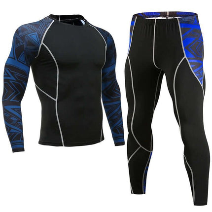 Sportswear Milk Silk Quick-Dry Running Suit For Everyday Use - Black and Blue Lightweight Long-Sleeve Top with Compression Tights