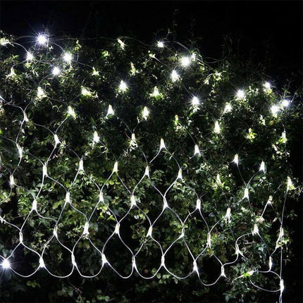Curtain Net Lights For Outdoor Decor 4x6m 672 LEDs EU Plug draped over garden foliage creating soft evening illumination