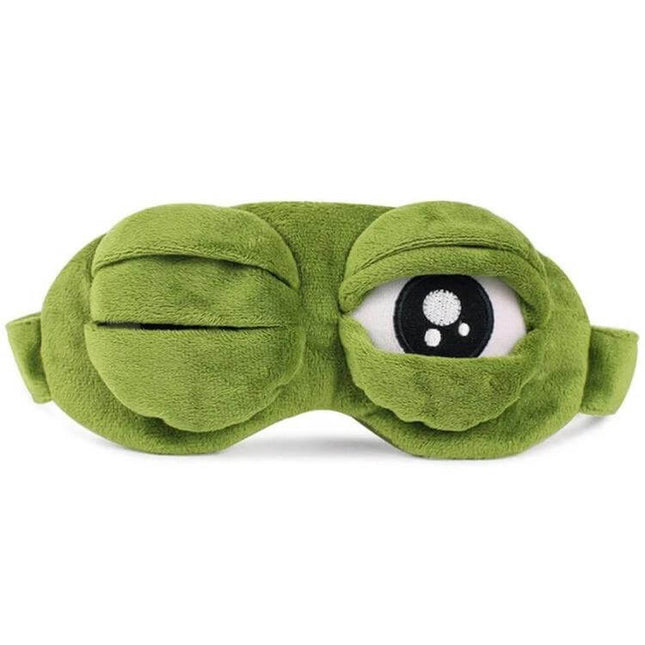 Cute Eyes Plush 3D Frog Eye Mask for Sleep and Travel - green plush 3D frog eye sleep mask, 20 x 10 cm, blocks light for travel and naps