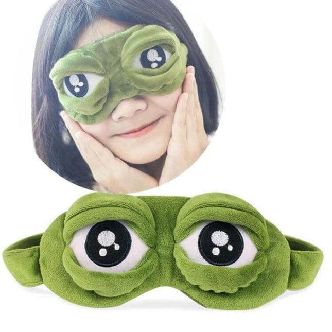 Cute Eyes Plush 3D Frog Eye Mask for Sleep and Travel – green plush 3D frog eye sleep mask blocking light, soft 20x10cm travel eye cover