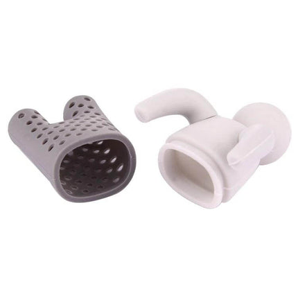 Cute Mr Tea Infuser Compact Silicone Tea Strainer For Everyday Tea - gray silicone tea infuser open and white handle detached