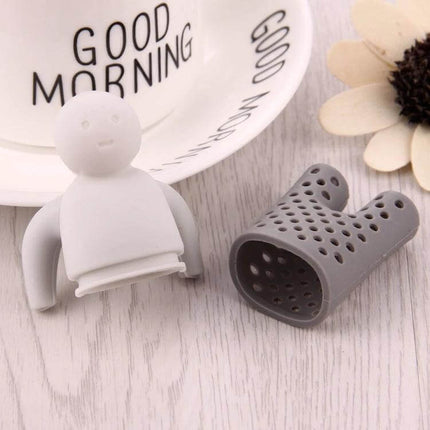 Cute Mr Tea Infuser Compact Silicone Tea Strainer For Everyday Tea - gray silicone smiling tea infuser beside cup