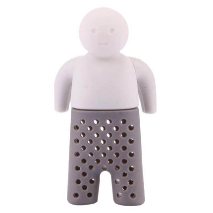 Cute Mr Tea Infuser Compact Silicone Tea Strainer For Everyday Tea - gray silicone novelty tea infuser shaped like a small person