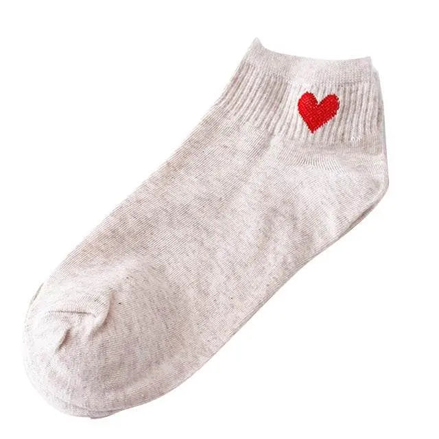 Cute Socks Heart Pattern Breathable Cotton Ankle-High Socks