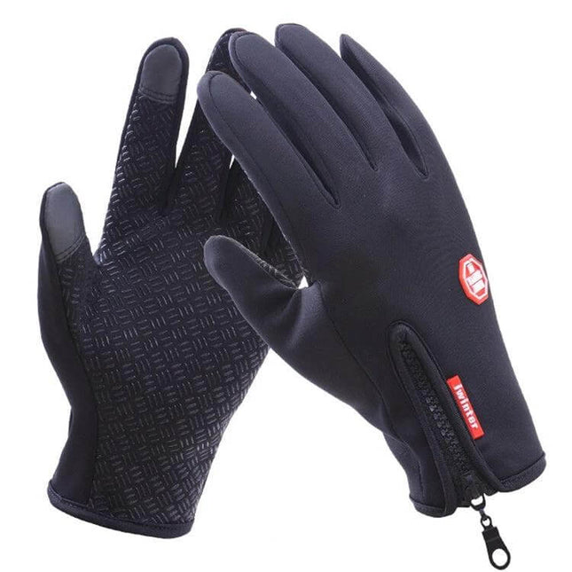 Cycling Gloves Full Finger Neoprene Leather Size M L XL black fleece‑lined touchscreen grip gloves with secure cuff and zipper
