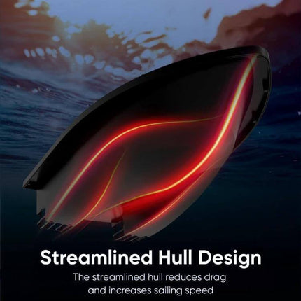 D12C Fishing Bait Boat Remote Control For Easy Bait Delivery - streamlined ABS hull design shown underwater, reduced drag and faster bait placement