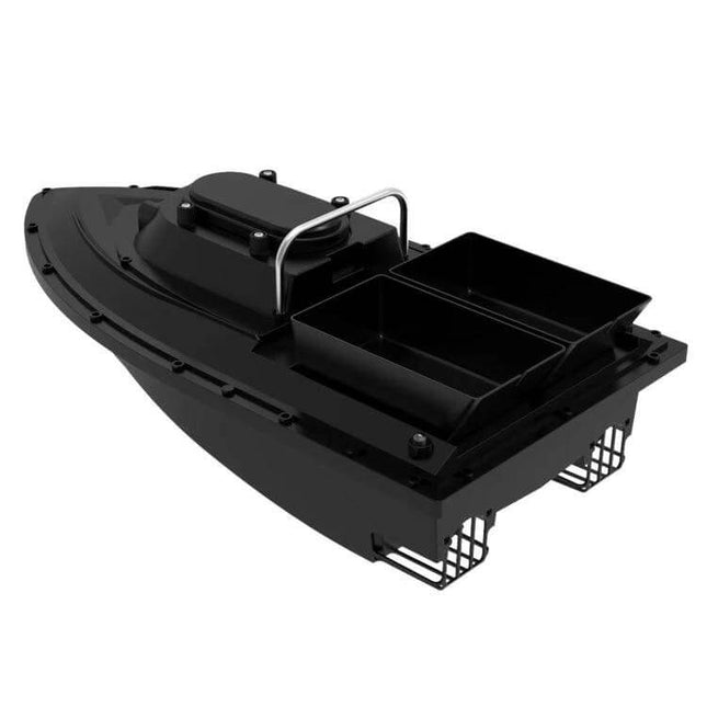 D12C Fishing Bait Boat Remote Control For Easy Bait Delivery - black dual-bin RC bait boat with 500m range and streamlined ABS hull