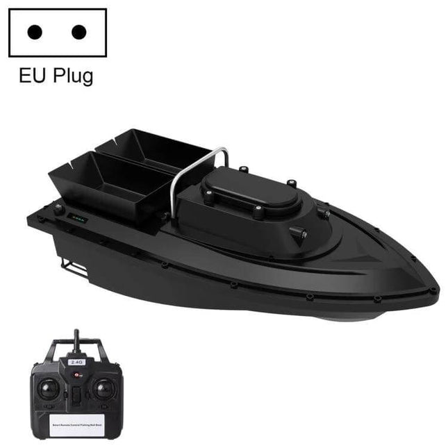 D12C Fishing Bait Boat Remote Control For Easy Bait Delivery – black dual-bin RC bait boat with 500m range and EU plug