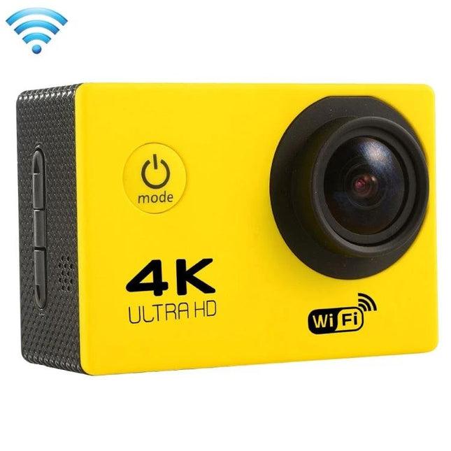 F60 Waterproof Action Camera for Sports and Outdoor Adventures - yellow 4K ultra HD waterproof action camera with 170° wide-angle lens and WiFi