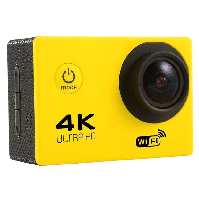 F60 Waterproof Action Camera for Sports and Outdoor Adventures compact yellow 4K ultra HD waterproof camera with 170-degree wide lens and WiFi